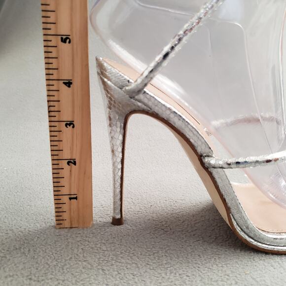 Steve Madden Exotica Heels Metallic Silver Snake Size 8 SMAD-WZ1229 Wrap-around - Picture 11 of 12